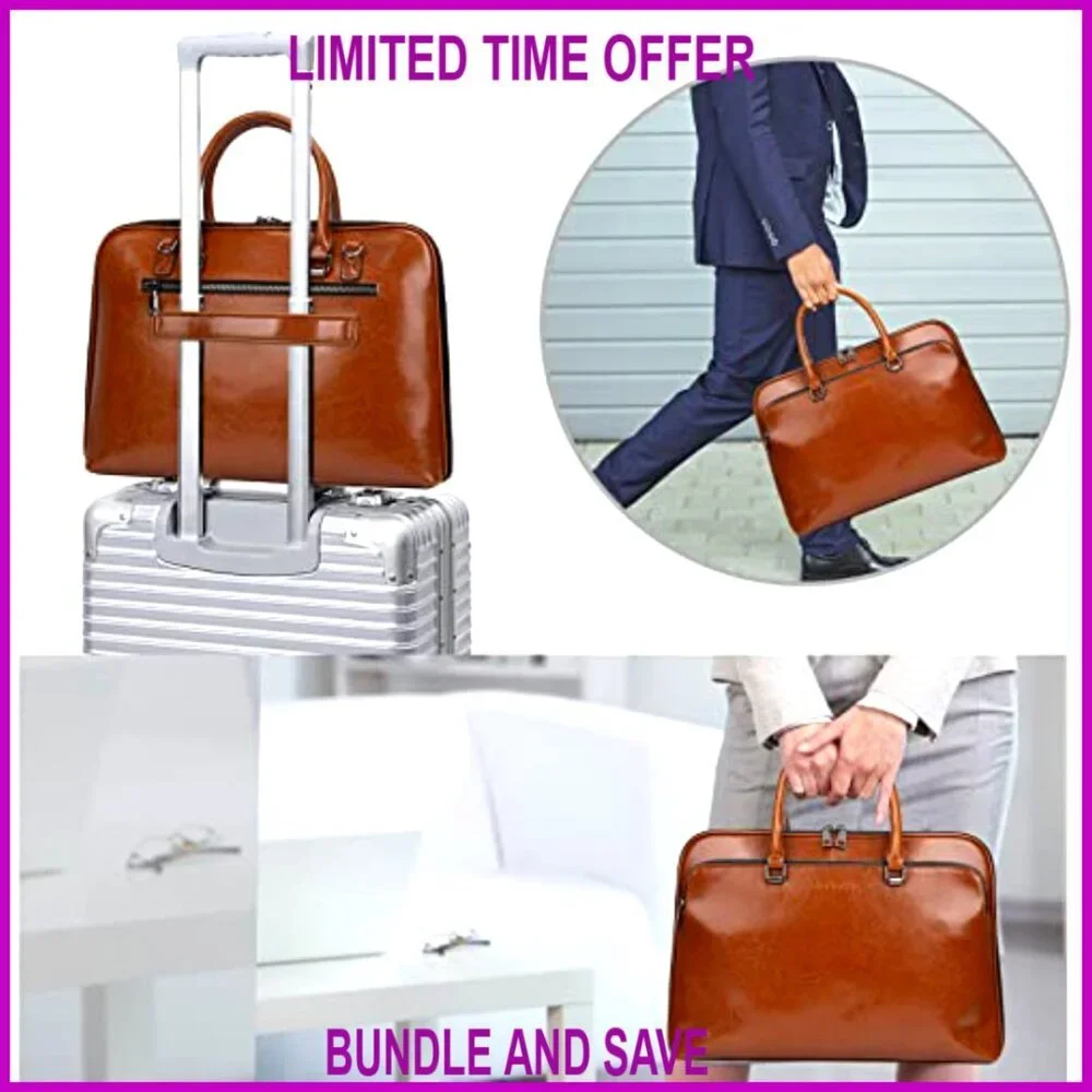 Genuine Leather Laptop Messenger Bag 13.3-15.6 Inch Work Briefcase